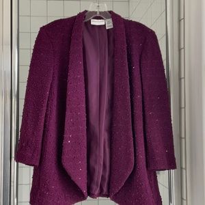 Alfred Dunner Women’s Boucle Shawl Collar Cardigan Jacket Embellished Purple 14